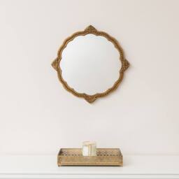 Melody Maison Ornate Antique Gold Round Scalloped Vintage Wall Mirror - 50cm X 50cm - Size: 50 cm X 50 cm