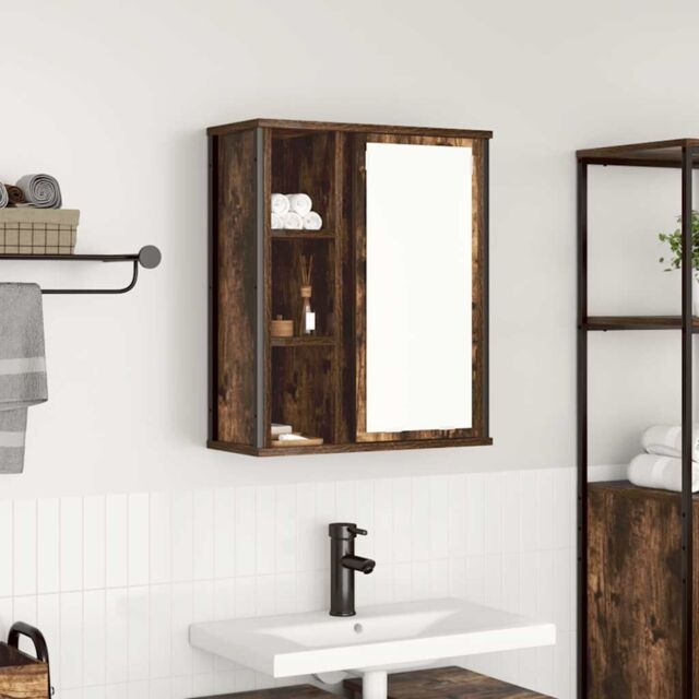 Berkfield Home Bathroom Wall Cabinet with Mirror Smoked Oak 50x21x60 cm in Brown - Size: 50 x 21 x 60 cm - image 1