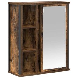 Berkfield Home Bathroom Wall Cabinet with Mirror Smoked Oak 50x21x60 cm in Brown - Size: 50 x 21 x 60 cm - thumbnail 2