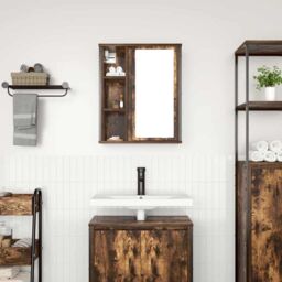 Berkfield Home Bathroom Wall Cabinet with Mirror Smoked Oak 50x21x60 cm in Brown - Size: 50 x 21 x 60 cm - thumbnail 3