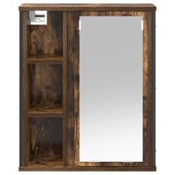 Berkfield Home Bathroom Wall Cabinet with Mirror Smoked Oak 50x21x60 cm in Brown - Size: 50 x 21 x 60 cm - thumbnail 6
