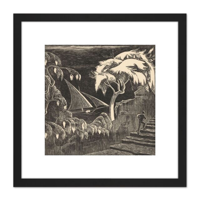 Artery8 Bernard Essers Mimosa Tree Santa Margherita Ligure 8X8 Inch Square Wooden Framed Wall Art Print Picture with Mount in Black - image 1