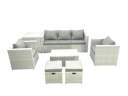 Fimous 7 Seater Rattan Garden Furniture Set with 3 Seater Sofa 2 Chair Rectangular Coffee Table 2 Small Footstools Side Table Light Grey Mixed - thumbnail 2