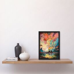 Artery8 Van Gogh Inspired Atmospheric Clouds Over Mono Lake at Dawn Modern Watercolour Painting Artwork Framed Wall Art Print A4 in Black - thumbnail 2