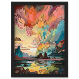 Artery8 Van Gogh Inspired Atmospheric Clouds Over Mono Lake at Dawn Modern Watercolour Painting Artwork Framed Wall Art Print A4 in Black - thumbnail 1