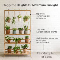 Neo 3‑Tier Indoor & Outdoor Foldable Bamboo Plant Stand with Hanging Hook in Light Oak - thumbnail 3