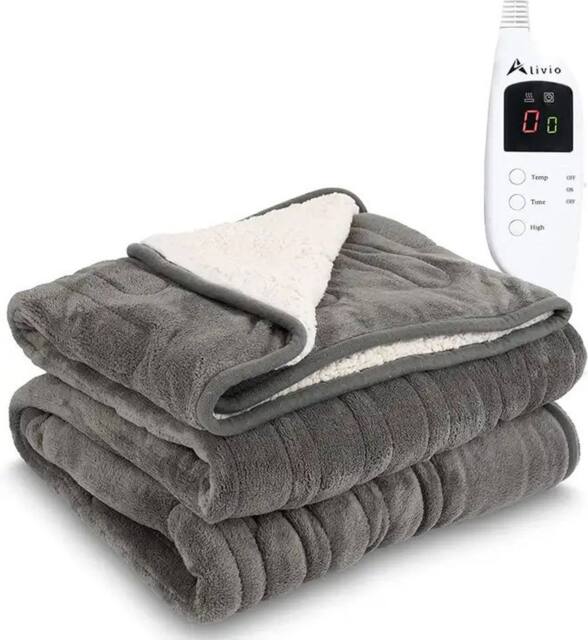 Alivio Sherpa Electric Low Energy Heated Blanket in Grey - Size: 130 cm x 160 cm - image 1
