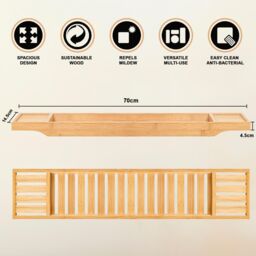 MANTRARAJ Bamboo Bath Caddy Tray Bridge Bath Tray Table Bathroom Shelf Organizer in Natural - thumbnail 3