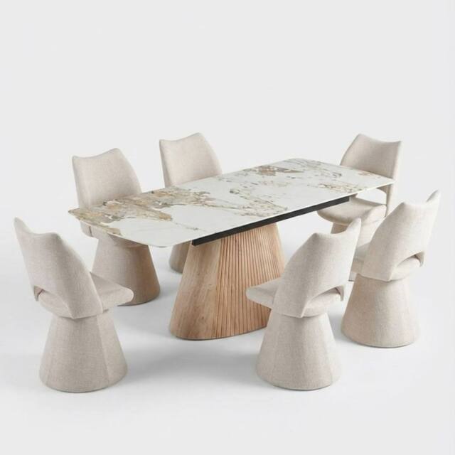 HOME LUXE INTERIOR Monaco Beige Stone Extending Dining Set 6 Maryland Swivel Chairs - image 1