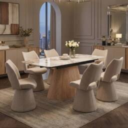 HOME LUXE INTERIOR Monaco Beige Stone Extending Dining Set 6 Maryland Swivel Chairs - thumbnail 3