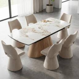 HOME LUXE INTERIOR Monaco Beige Stone Extending Dining Set 6 Maryland Swivel Chairs - thumbnail 2