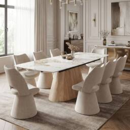 HOME LUXE INTERIOR Monaco Beige Stone Extending Dining Set 6 Maryland Swivel Chairs - thumbnail 4