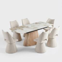 HOME LUXE INTERIOR Monaco Beige Stone Extending Dining Set 6 Maryland Swivel Chairs - thumbnail 1