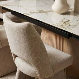 HOME LUXE INTERIOR Monaco Beige Stone Extending Dining Set 6 Maryland Swivel Chairs - thumbnail 6