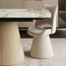 HOME LUXE INTERIOR Monaco Beige Stone Extending Dining Set 6 Maryland Swivel Chairs - thumbnail 7