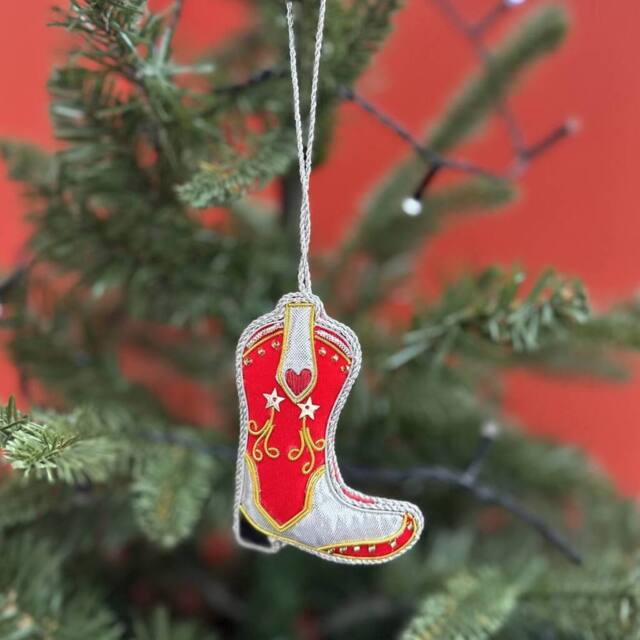 The Alphabet Gift Shop Cowboy Boot Sequin & Fabric Christmas Decoration in Red - image 1