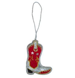 The Alphabet Gift Shop Cowboy Boot Sequin & Fabric Christmas Decoration in Red - thumbnail 3