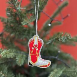 The Alphabet Gift Shop Cowboy Boot Sequin & Fabric Christmas Decoration in Red