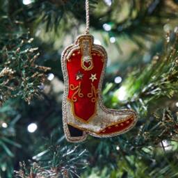 The Alphabet Gift Shop Cowboy Boot Sequin & Fabric Christmas Decoration in Red - thumbnail 2