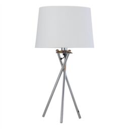 First Choice Lighting Set of 2 Tripod - Chrome Lamps with White & Gold Fabric Shade in Silver - thumbnail 3