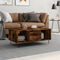 Berkfield Home Coffee Table Smoked Oak 90x50x36.5 cm Engineered Wood in Brown - thumbnail 1