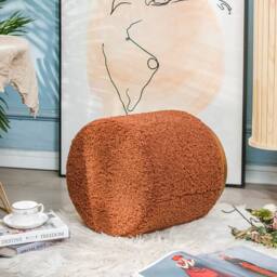 Nordlys Brown Wooden Base Living Room Pouf in Red - thumbnail 3