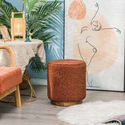 Nordlys Brown Wooden Base Living Room Pouf in Red - thumbnail 7