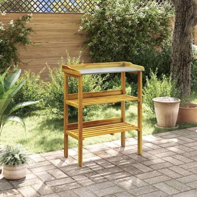 Berkfield Home Potting Bench with 2 Shelves Solid Acacia Wood & Zinc in Brown - image 1
