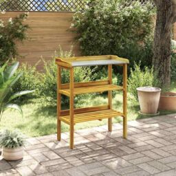 Berkfield Home Potting Bench with 2 Shelves Solid Acacia Wood & Zinc in Brown - thumbnail 1