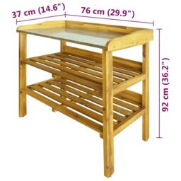 Berkfield Home Potting Bench with 2 Shelves Solid Acacia Wood & Zinc in Brown - thumbnail 8
