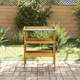 Berkfield Home Potting Bench with 2 Shelves Solid Acacia Wood & Zinc in Brown - thumbnail 3