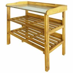 Berkfield Home Potting Bench with 2 Shelves Solid Acacia Wood & Zinc in Brown - thumbnail 2
