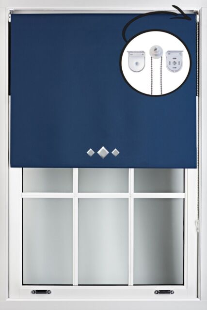 Furnished Navy Blue Blackout Roller Blind with Triple Diamond Eyelets & Metal Fittings - Size: 125 cm width x 210 cm drop