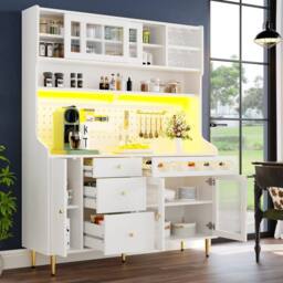 Rolipo Modern White Highboard Cabinet with LED Lights & Wine Rack - thumbnail 2