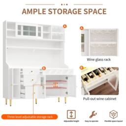 Rolipo Modern White Highboard Cabinet with LED Lights & Wine Rack - thumbnail 9