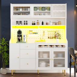 Rolipo Modern White Highboard Cabinet with LED Lights & Wine Rack - thumbnail 4