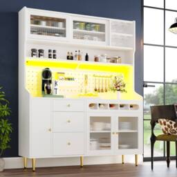Rolipo Modern White Highboard Cabinet with LED Lights & Wine Rack - thumbnail 3