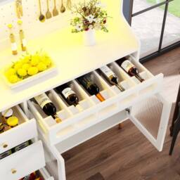 Rolipo Modern White Highboard Cabinet with LED Lights & Wine Rack - thumbnail 5