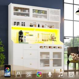 Rolipo Modern White Highboard Cabinet with LED Lights & Wine Rack - thumbnail 1