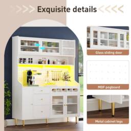 Rolipo Modern White Highboard Cabinet with LED Lights & Wine Rack - thumbnail 7