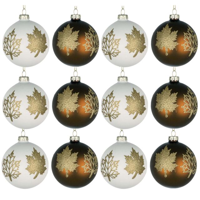 Shatchi Christmas Glass Baubles 12pcs Set - 8cm Red Maple Leaves Design for Festive Tree Decorations - image 1
