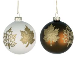 Shatchi Christmas Glass Baubles 12pcs Set - 8cm Red Maple Leaves Design for Festive Tree Decorations - thumbnail 5