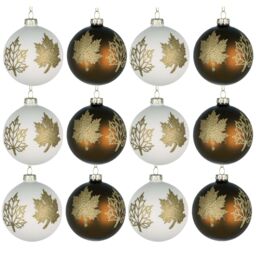 Shatchi Christmas Glass Baubles 12pcs Set - 8cm Red Maple Leaves Design for Festive Tree Decorations