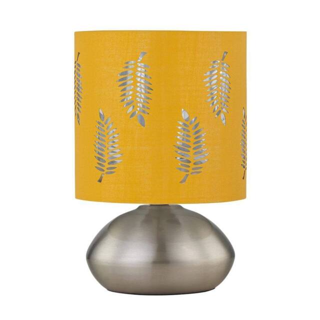 First Choice Lighting Jenson - Brushed Chrome Touch Table Lamp with Ochre Fern Shade in Silver - image 1