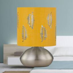 First Choice Lighting Jenson - Brushed Chrome Touch Table Lamp with Ochre Fern Shade in Silver - thumbnail 4