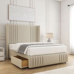 "BSSPOKE Peyton Divan Bed Velvet Set 54""Headboard 2Drawers Footend & Mattress in Cream - Size: King" - thumbnail 1