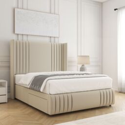 "BSSPOKE Peyton Divan Bed Velvet Set 54""Headboard 2Drawers Footend & Mattress in Cream - Size: King" - thumbnail 3