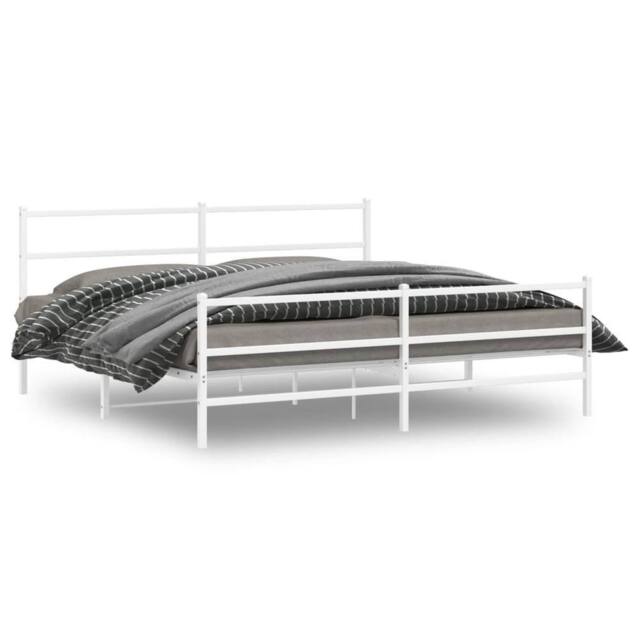 Berkfield Home Metal Bed Frame without Mattress with Footboard¬†White 193x203cm in White - Size: 193x203 cm - image 1