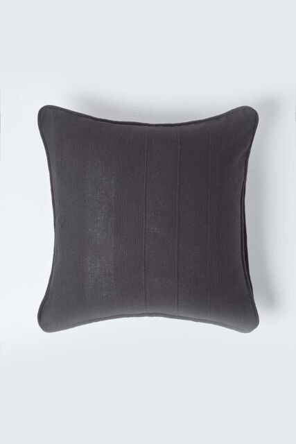 Homescapes Cotton Rajput Ribbed Cushion Cover in Black - Size: 60 cm x 60 cm - image 1