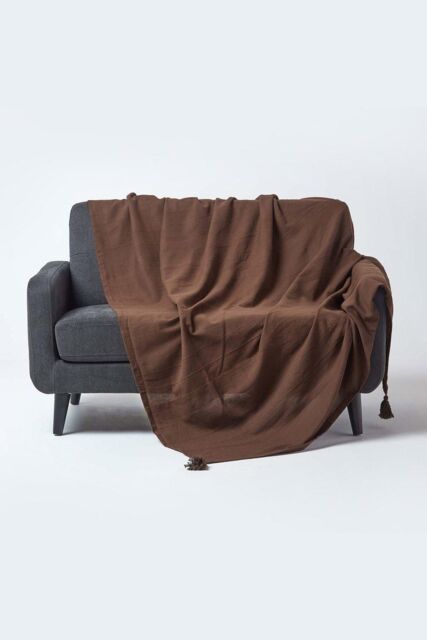 Homescapes Cotton Rajput Ribbed Throw in Chocolate - Size: 255 cm x 360 cm - image 1